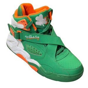 PATRICK EWING FOCUS Mens Shoes Green Orange Leather High-top Sneaker Basketball